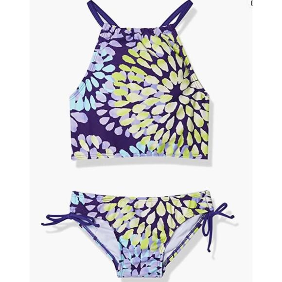 Kanu Surf Girls 10 Purple Daisy Beach Sport Halter Tankini Swimsuit Set G33-17 - Picture 1 of 6
